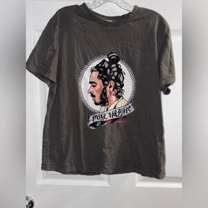 Gray Short Sleeve Tee with Graphic Design Post Malone Face Portrait Side Profile